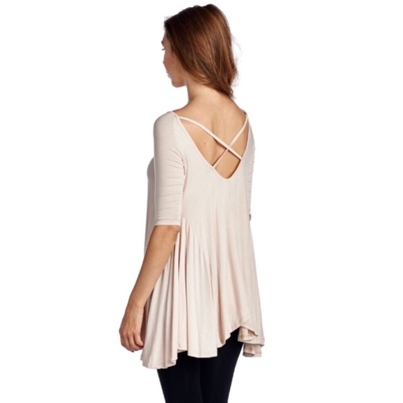 Strappy Open Back Sharkbite Hem Drapey Swing Top - Picture 2 of 3